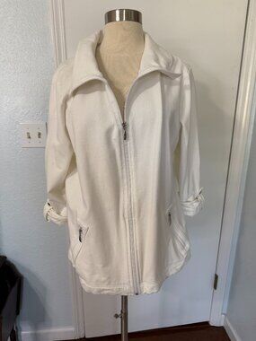 Karen Scott Sport Zip Up Jacket XL White Lightweight Stretch Casual